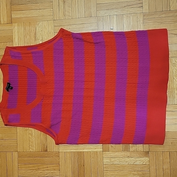 🌟Host Pick🌟 Talbots Fushia and Red Striped Sleeveless Cableknit Tank Top US L - Picture 3 of 9